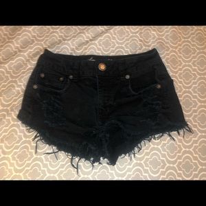 American eagle black denim high waisted shorts
